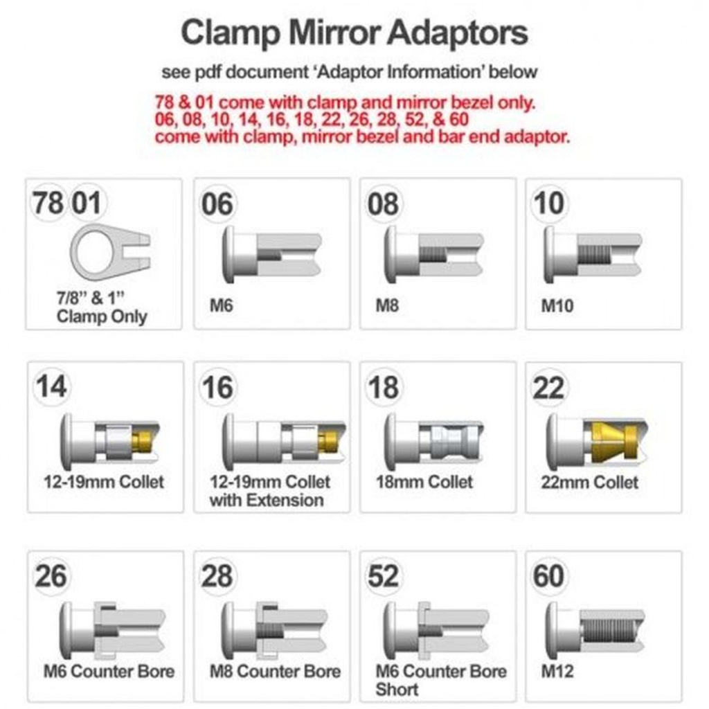 Oberon Performance Adjustable 75mm Motorcycle Clamp Mirror
