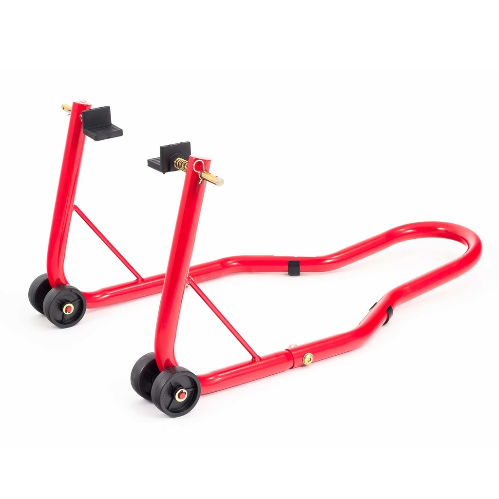 Warrior Motorcycle Front Head Stand and Rear Paddock Stand with Bobbin Hooks Bundle