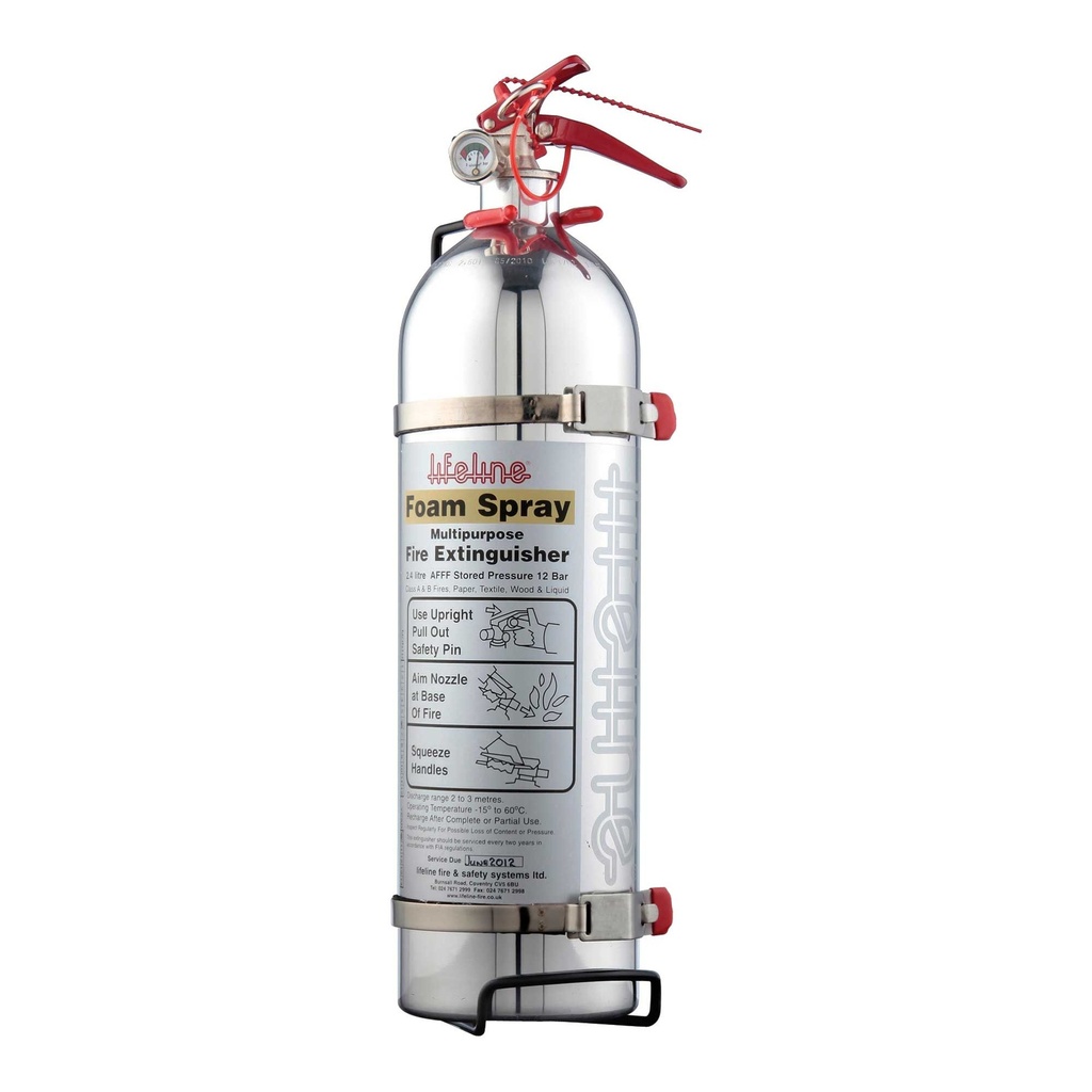 [LIF201-101-003] Lifeline Polished Hand Held Fire Extinguisher 2.4 Ltr
